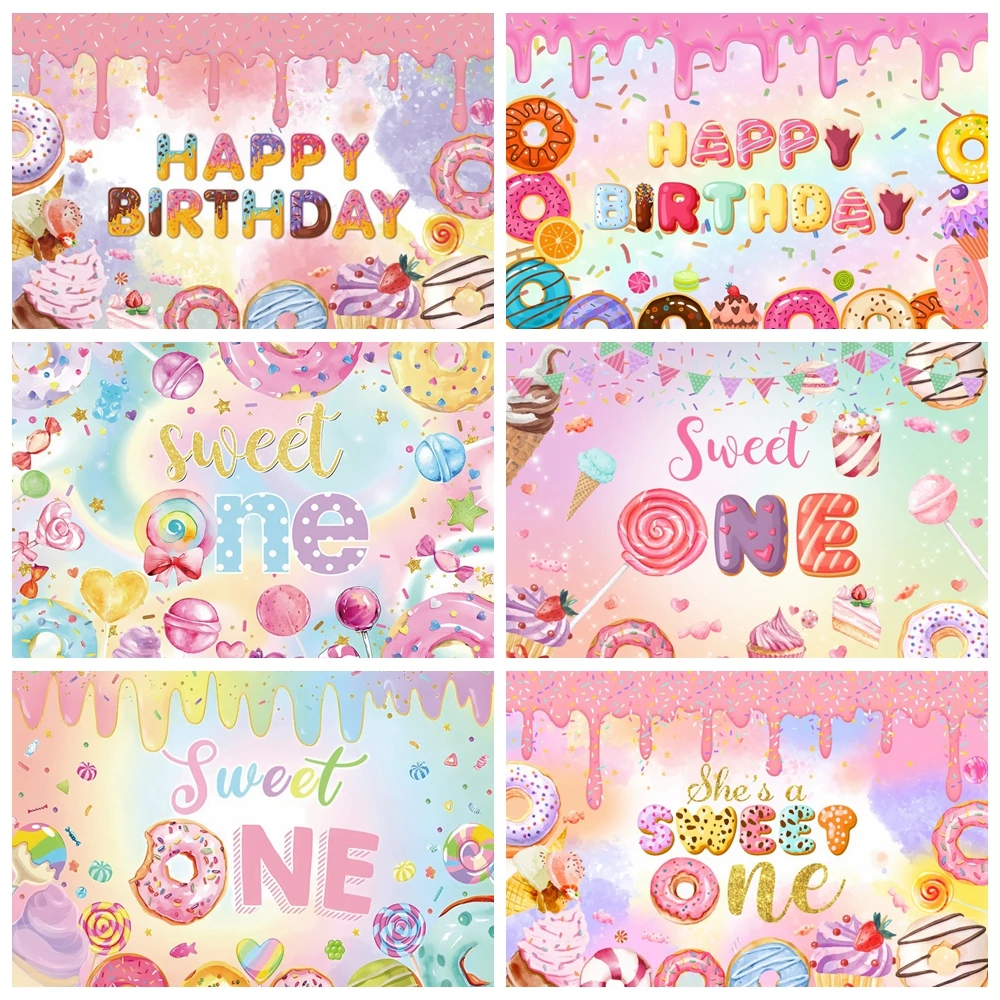 

Candy Shop Photography Backdrop Donut Ice Cream Lollipop Cupcake Sweet Baby Birthday Party Cake Smash Background Photo Studio