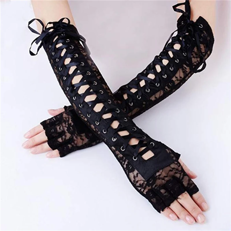 Sexy Lace Long Gloves Winter Elbow Length Half-finger Gloves Ribbon Fingerless Fishnet Mesh Etiquette Party Gloves
Sexy Lace Long Gloves Winter Elbow Length Half-finger Gloves Ribbon Fingerless Fishnet Mesh Etiquette Party Gloves