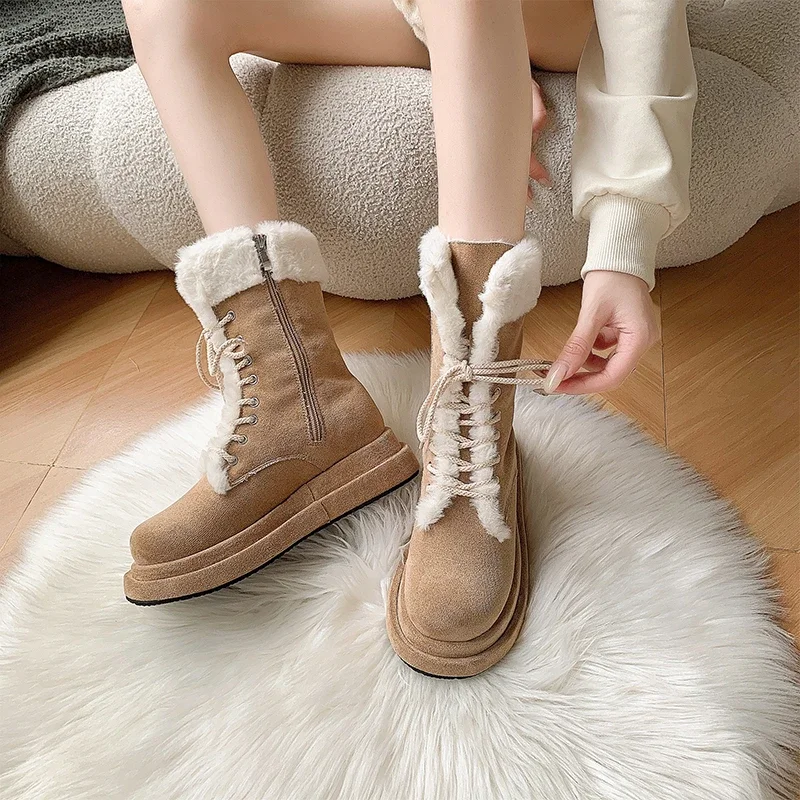 

Shoes for Women 2024 High Quality Lace Up/on Basic Fashion Winter Casual Classics Concise Round Toe Solid Color Snow Boots