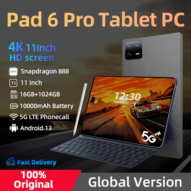 

2024 Original Global Version Pad 6 Pro Tablet PC Snapdragon 888 10000mAh Android 13 RAM 16GB ROM 1TB 5G HD 4K Screen WIFI Mi Tab