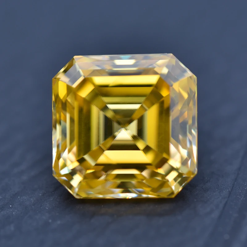 

Moissanite Stone Golden Yellow Color Asscher Cut VVS1 Lab Grown gemstone Jewelry Pass Diamond Tester with GRA Certificate
