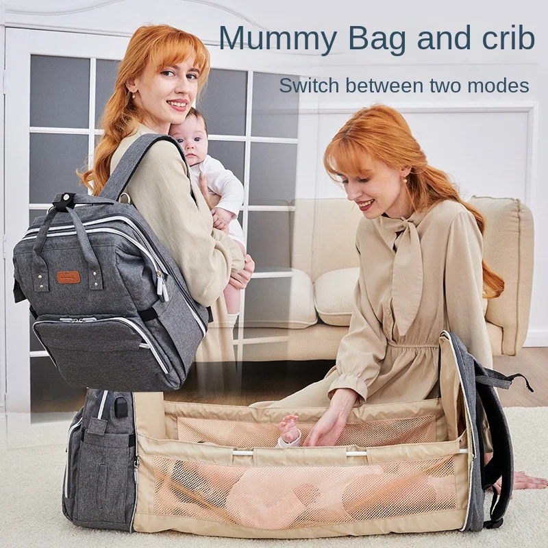 

Foldable Mommy Bag and Crib With Bed Multifunctional Waterproof Large Capacity Travel Diaper Maternity Backpack Baby Bag For Mom