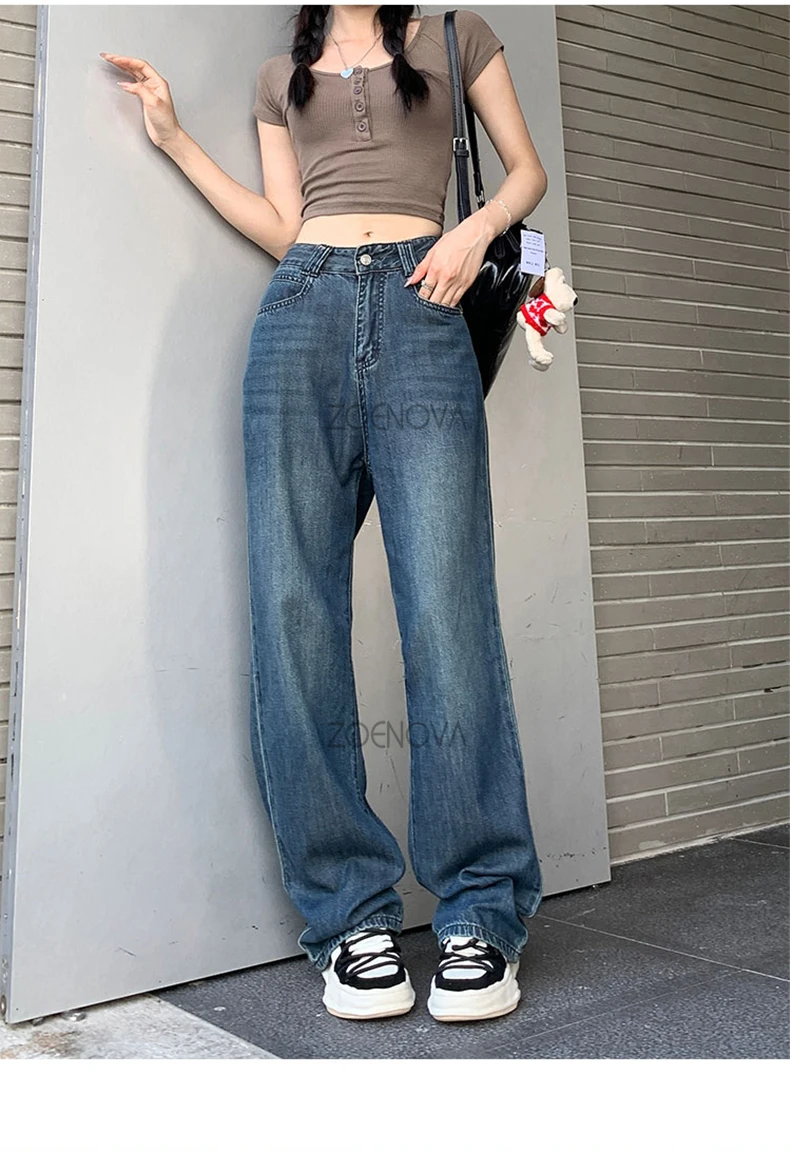 ZOENOVA Maillard 2024 Spring Autumn Fashion Simple Women's Jeans Casual Retro Loose Straight Wide Leg Pants Floor Mopping Jean ZOENOVA Maillard 2024 Spring Autumn Fashion Simple Women's Jeans Casual Retro Loose Straight Wide Leg Pants Floor Mopping Jean