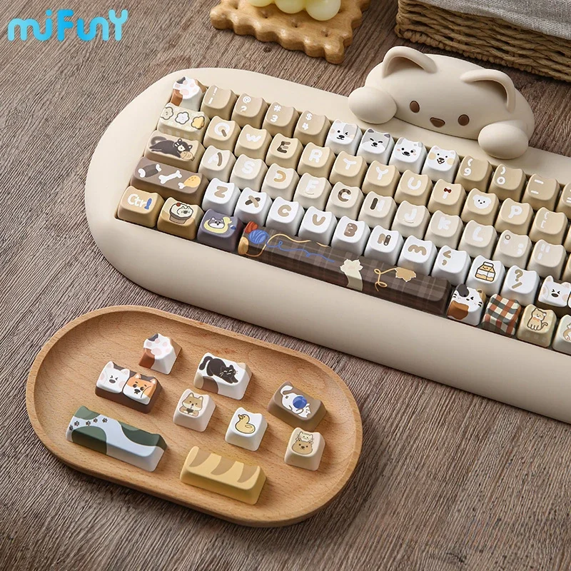 

MiFuny YUNZll Pawcap Keycap Set Cute Cat Head Keycaps 142Keys PBT Custom MAO Profile Gaming Key Cap for Mechanical Keyboard Gift