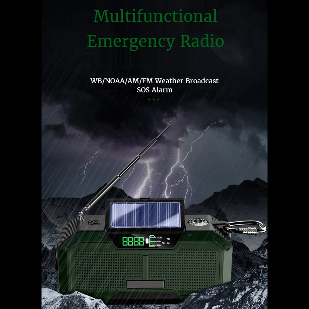 Waterproof Solar Emergency Radio with Flashlight Traveling Compasses Hand Crank Power Bank for Mobile Phone Outdoor Equipment
Waterproof Solar Emergency Radio with Flashlight Traveling Compasses Hand Crank Power Bank for Mobile Phone Outdoor Equipment