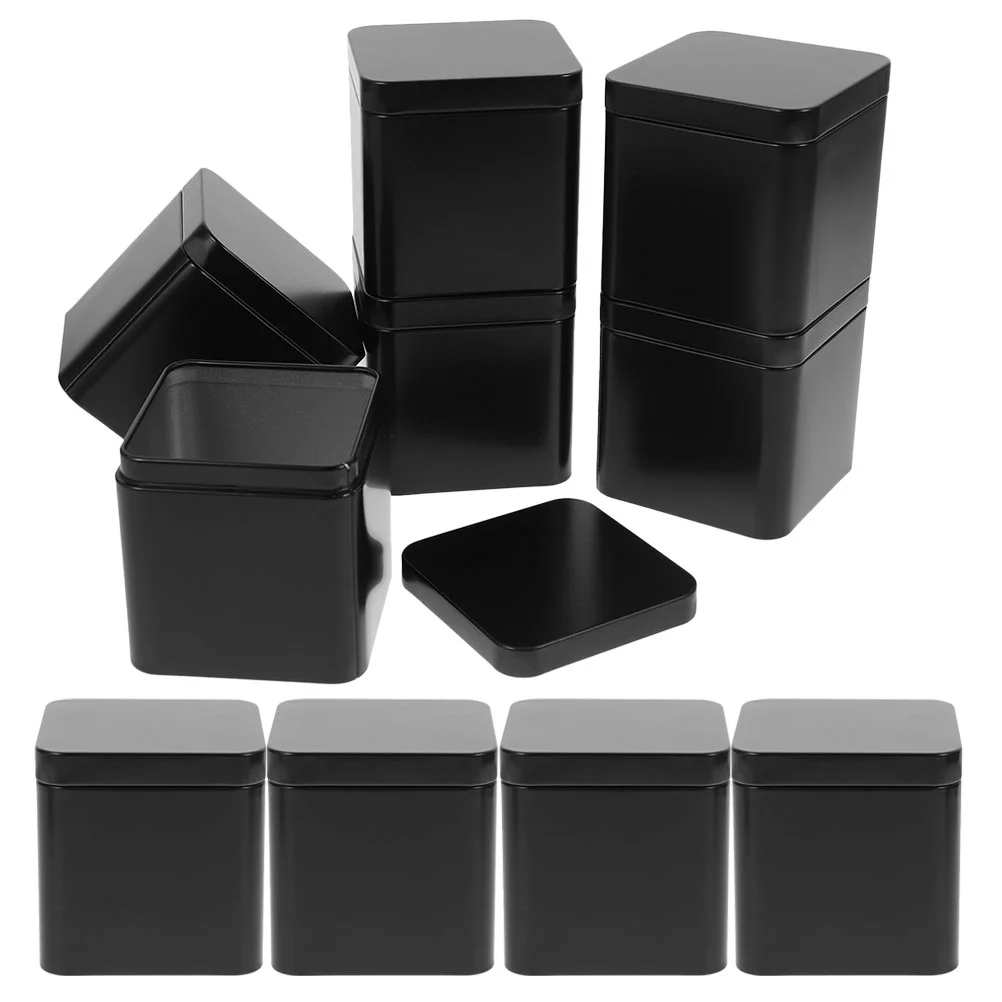 

Tinplate Small Square Portable Metal Can Set 10pcs (black) Cookie Tins with Lids Storage Holder Tea Jars Candy