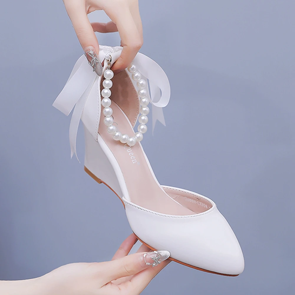 Crystal Queen Fashion Summer Ankle Strap Pearl Ribbon Pumps High Heels Shoes Women Sandals White Wedges LXW08BDL2
Crystal Queen Fashion Summer Ankle Strap Pearl Ribbon Pumps High Heels Shoes Women Sandals White Wedges LXW08BDL2
