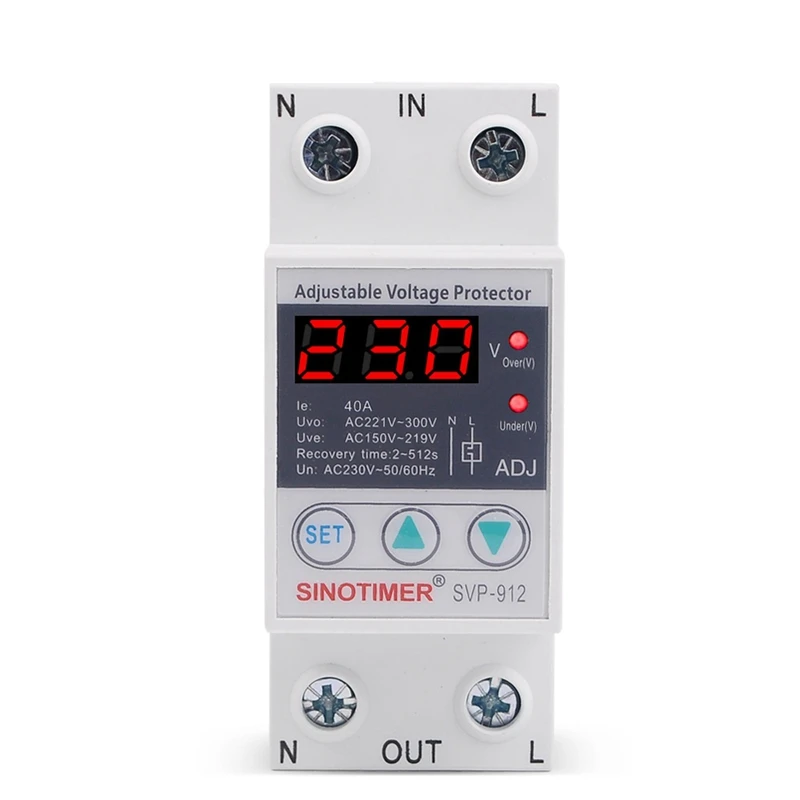 SINOTIMER светодиодный дисплей SVP-912 40A Din Rail 230V регулируемое Защита от перенапряжения Защита устройства от сброса
SINOTIMER светодиодный дисплей SVP-912 40A Din Rail 230V регулируемое Защита от перенапряжения Защита устройства от сброса