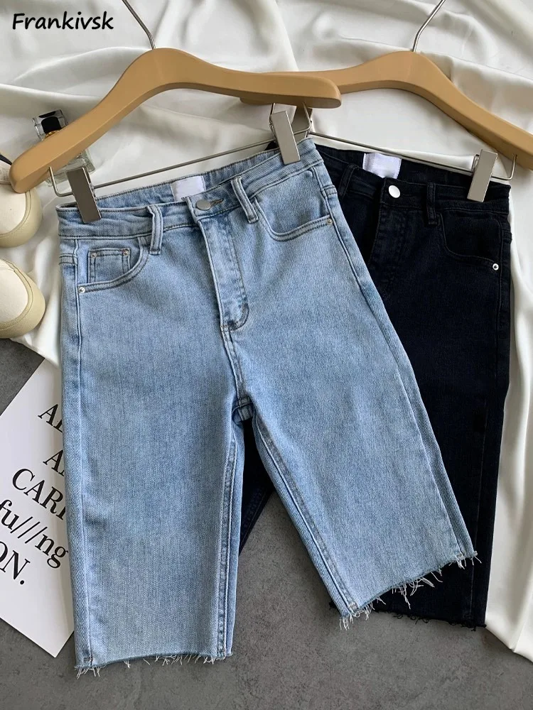 

Denim Shorts Women Simple Solid All-match Summer Basic Casual Korean Style Trousers College Hot Sales Stretchy High Waisted Cozy