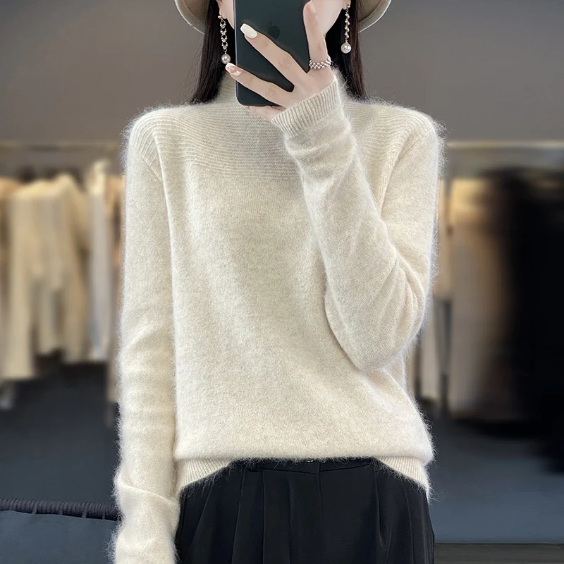 100% pure mink cashmere half high neck pullover for spring and autumn women's knitting Korean version fashionable elegant top
100% pure mink cashmere half high neck pullover for spring and autumn women's knitting Korean version fashionable elegant top