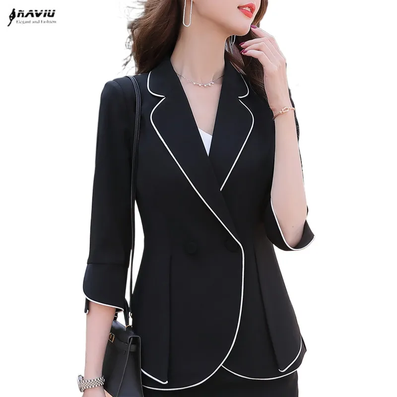 

Приталенный Блейзер NAVIU для женщин, весна-лето 2024, Офисная Женская двубортная куртка с коротким рукавом, Женское пальто, топы, черный, белый