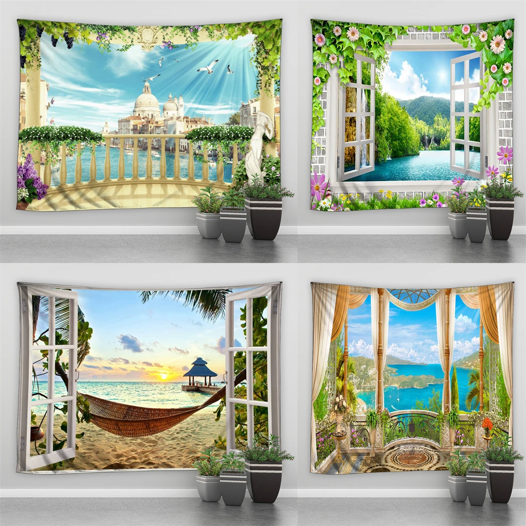 

Подвесные настенные украшения на окно, море, стены, эстетический Декор для комнаты, гобелены, настенные наклейки, декоративные настенные гобелены