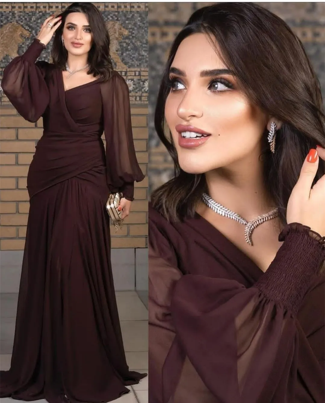 Long V-Neck Pleated Evening Dresses With Sleeves Mermaid Chiffon Floor Length Zipper Back Robe De Mariée Party Gown For Women
Long V-Neck Pleated Evening Dresses With Sleeves Mermaid Chiffon Floor Length Zipper Back Robe De Mariée Party Gown For Women