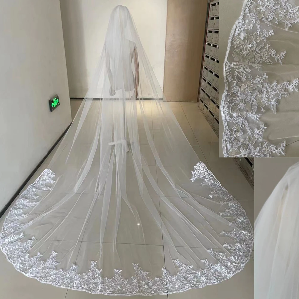 Wedding Veil Sequin Applique Edge Cathedral Veil Flower One-Layer Bridal Veils Wedding Veils with Comb 3*3 meters
Wedding Veil Sequin Applique Edge Cathedral Veil Flower One-Layer Bridal Veils Wedding Veils with Comb 3*3 meters