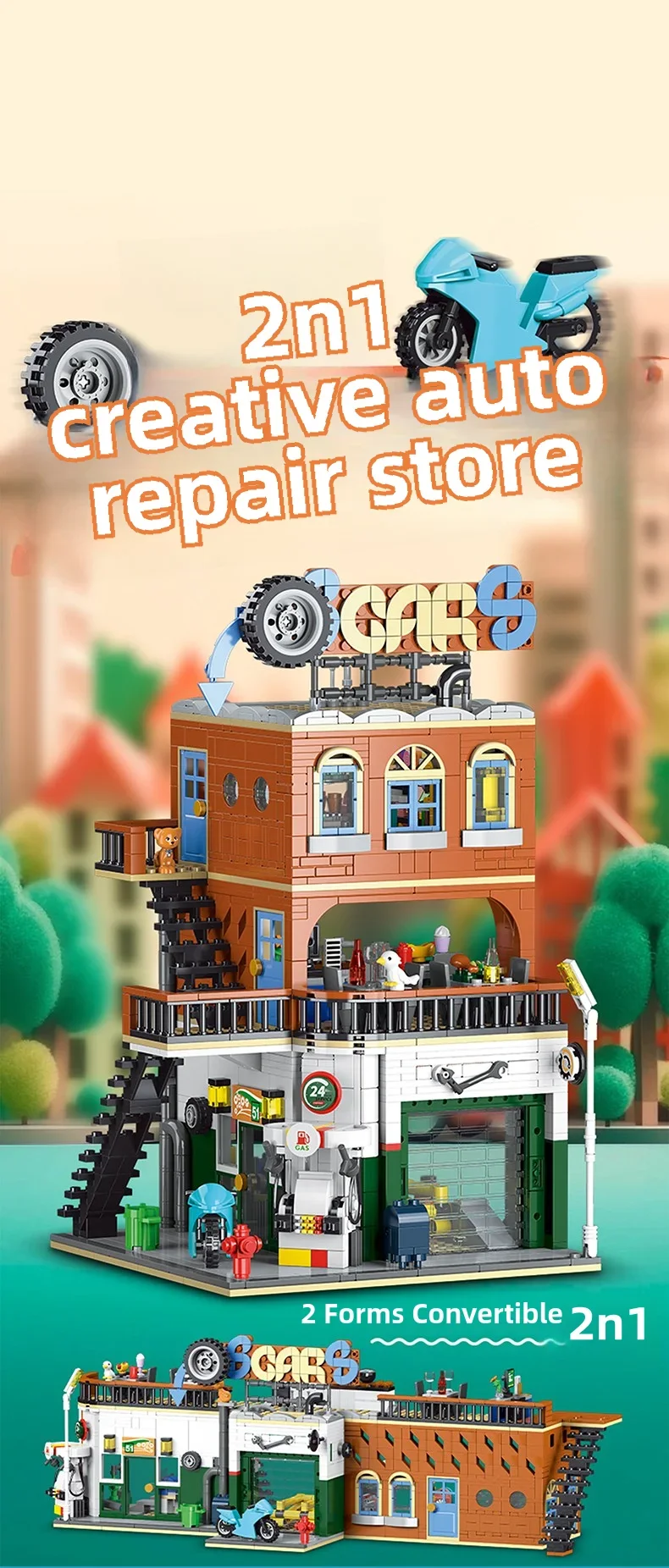 CreativeExpert IDEAS Cities repair Shop City Model MOC Street View 2in1 Building Blocks with light Toys steam 1637pcs CreativeExpert IDEAS Cities repair Shop City Model MOC Street View 2in1 Building Blocks with light Toys steam 1637pcs
