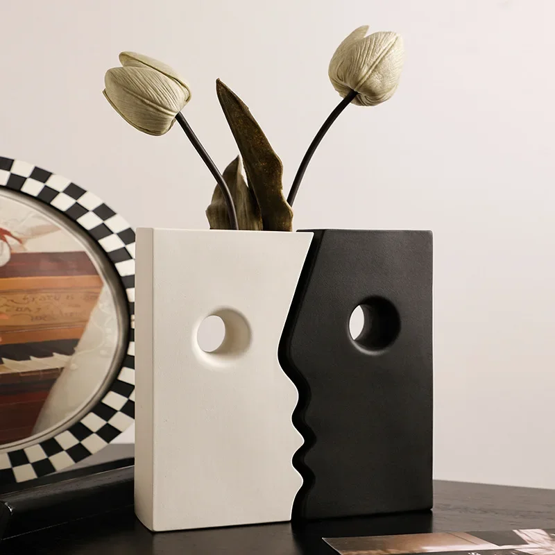 

New Ceramic Vase Half Face Abstract Art Flower Arrangement Splicing Hollow Out Flower Vase Home Decoration Terrarium Vases Pots