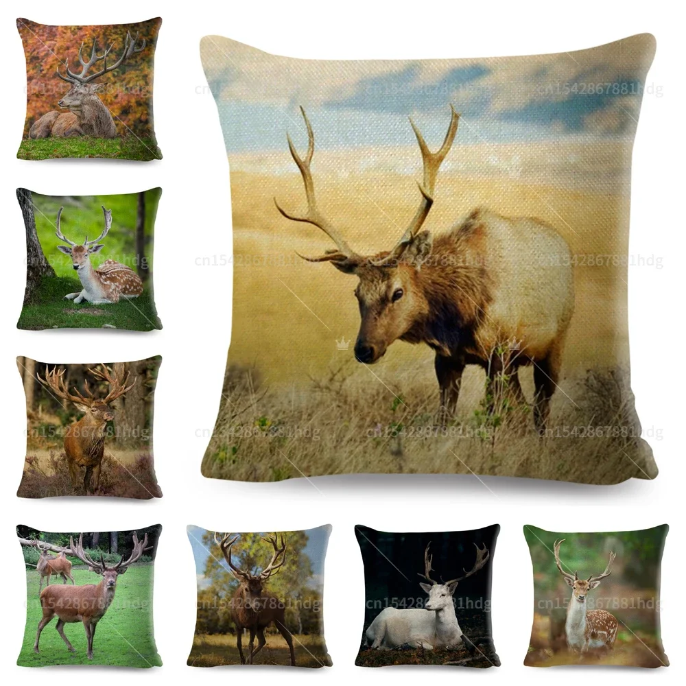 

Cute Sika Deer Cushion Cover Decor Wild Animal Pillow Cases Polyester Pillowcase for Sofa Home Car Children Room 45x45cm