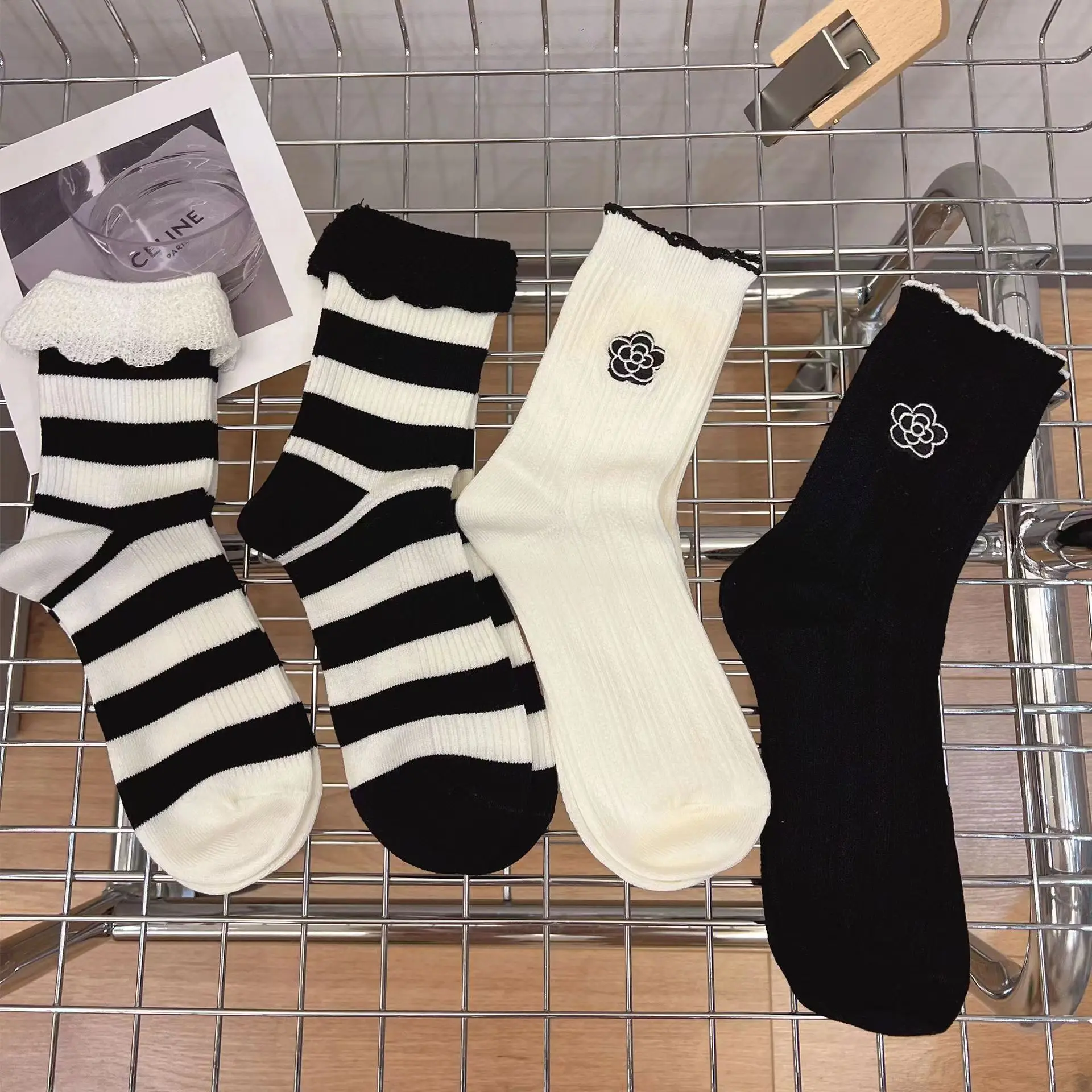 Women Socks Cotton Black White Striped Camellia Flower Socks ForGirls Gift Calcetines Mujer Ladies Lolita Cute Kawaii Lace Sock
Women Socks Cotton Black White Striped Camellia Flower Socks ForGirls Gift Calcetines Mujer Ladies Lolita Cute Kawaii Lace Sock