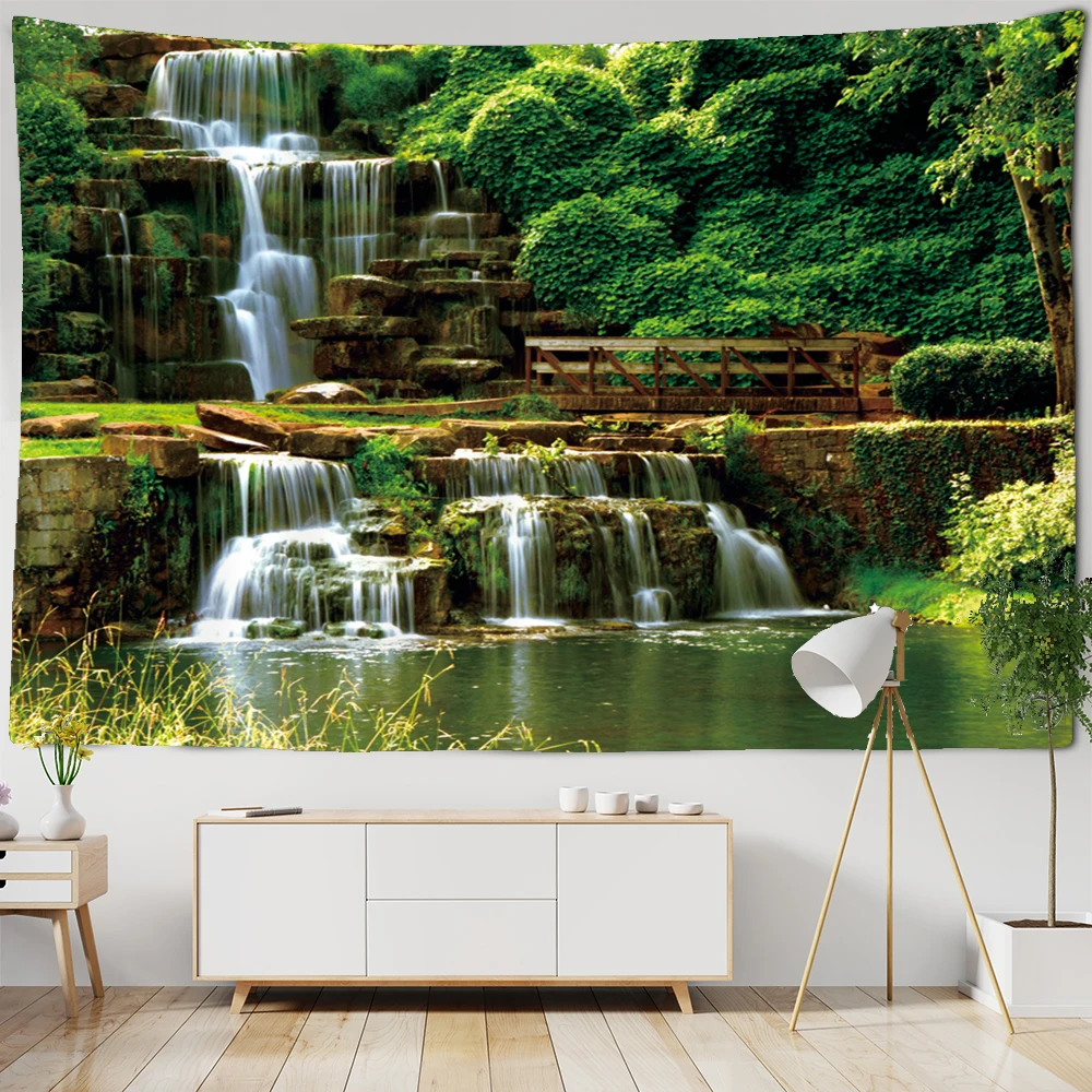 

Beautiful Waterfall Forest Home Art Printed Large tapestry Wall Hanging Hippie Bohemian Tapestries Room Bedroom Wall Art Decor