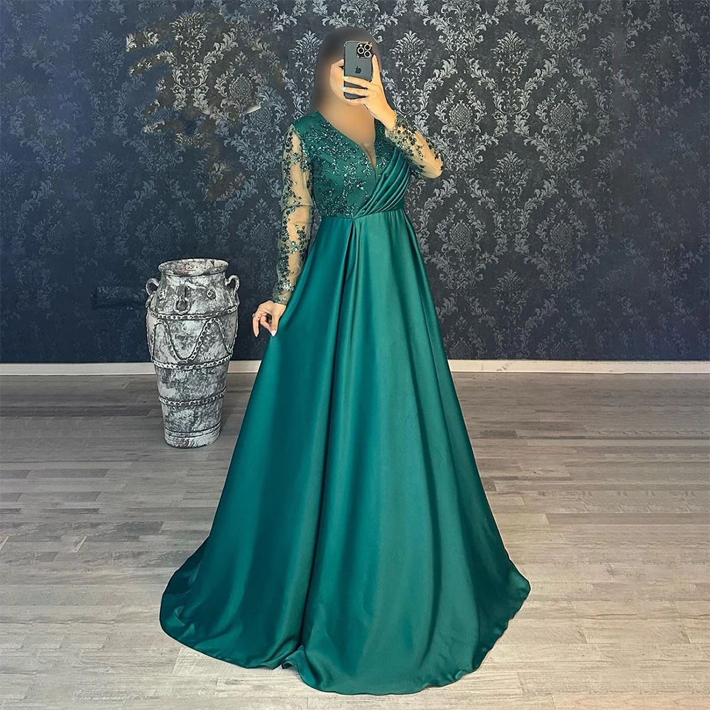 

Черно-Зеленое Длинное кружевное платье-трапеция Verngo с V-образным вырезом, длинные платья с блестками в стиле Саудовской Аравии для особых мероприятий