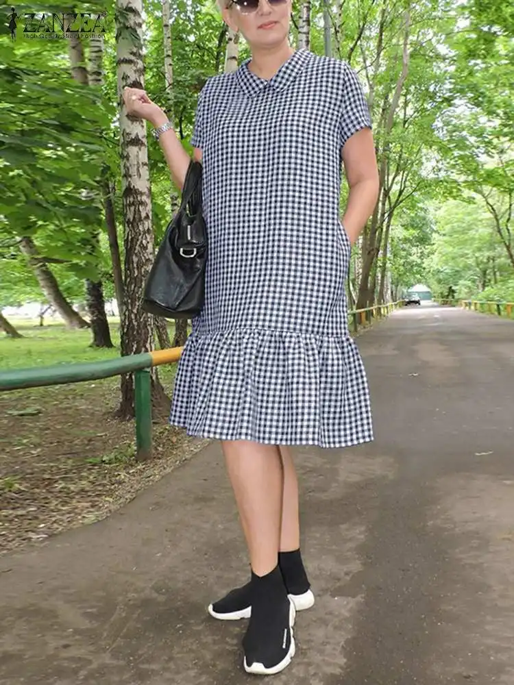 ZANZEA Women Elegant Ruffles Dress Summer Vintage Checked Sundress Robe Femme Short Sleeve Lapel Midi Dresses Holiday Vestidos
ZANZEA Women Elegant Ruffles Dress Summer Vintage Checked Sundress Robe Femme Short Sleeve Lapel Midi Dresses Holiday Vestidos