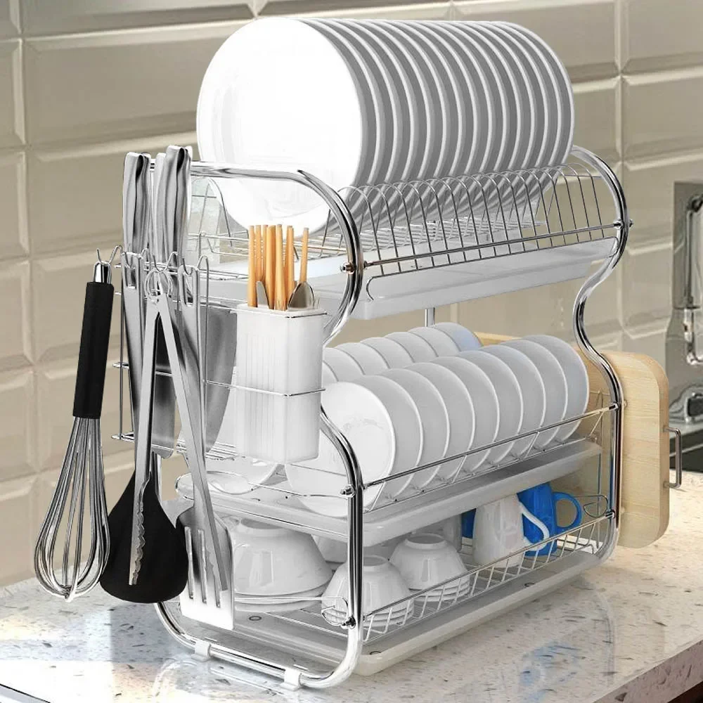 Stainless Steel 3-layer Kitchen Dish Drain Rack Dishwashing Cup Drying Rack Household Space Saving Organization Storage Tools
Stainless Steel 3-layer Kitchen Dish Drain Rack Dishwashing Cup Drying Rack Household Space Saving Organization Storage Tools
