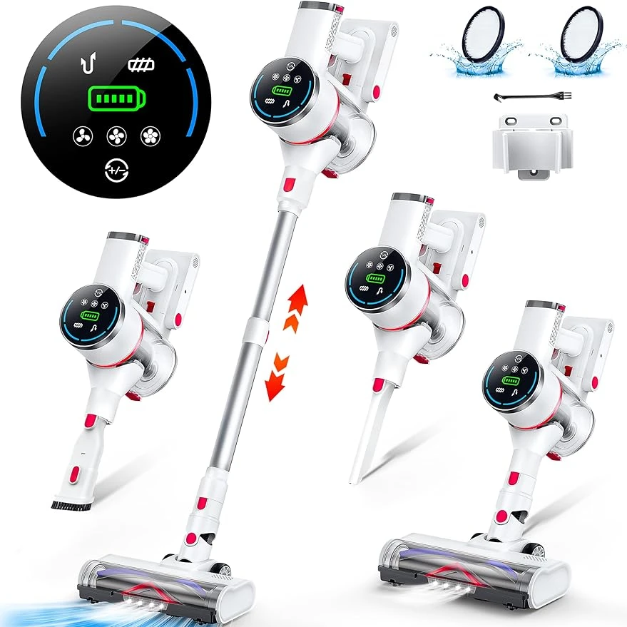 Cordless Vacuum Cleaner, Powerful Stick Vacuum with LED Display, 6 in 1 Lightweight Stick Vacuum Cleaner with 45Min Max Runtime
Cordless Vacuum Cleaner, Powerful Stick Vacuum with LED Display, 6 in 1 Lightweight Stick Vacuum Cleaner with 45Min Max Runtime