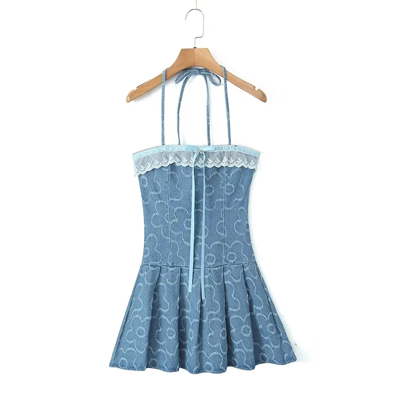 Summer 2024 Elegant White Lace Patchwork Denim Women's Dress Sexy Halter Strapless Hem Pleated Mini Dress
Summer 2024 Elegant White Lace Patchwork Denim Women's Dress Sexy Halter Strapless Hem Pleated Mini Dress