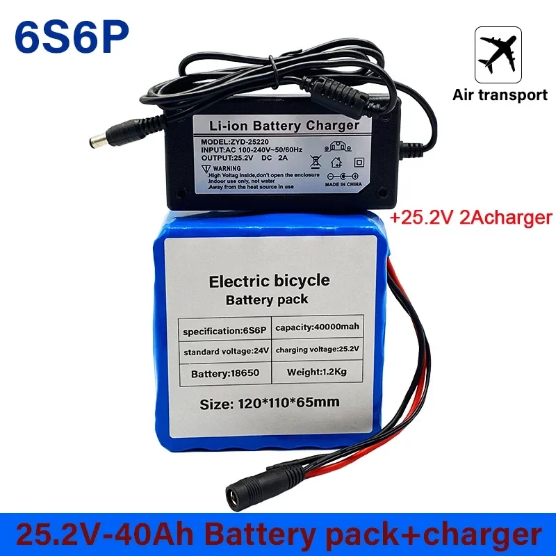 

New 24V 40Ah 6S6P Lithium Battery 25.2V 40000mAh Rechargeable Li-ion Battery+ 2A Charger ,for Bicycle Battery Pack Bike Motor