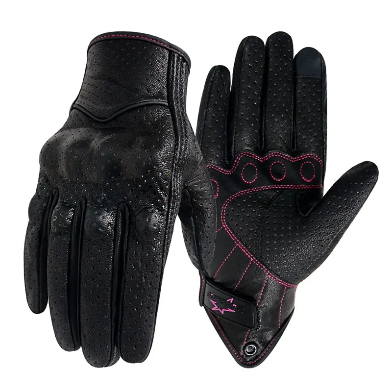 

Women Motorcycle Gloves Touch XS S M Racing Top Genuine Leather Guantes Cycling Glove Motocross Motorbike Luvas Mujer Mulheres