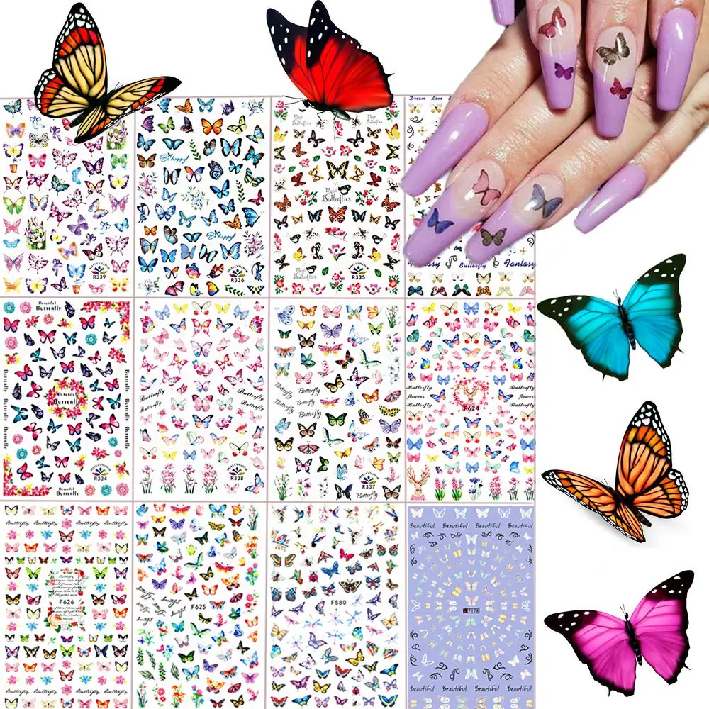 

4/6/12 Sheets Butterfly Nail Sticker Self-Adhesive Nail Stickers Nail Art Sticker Decal Multicoloured Butterflies