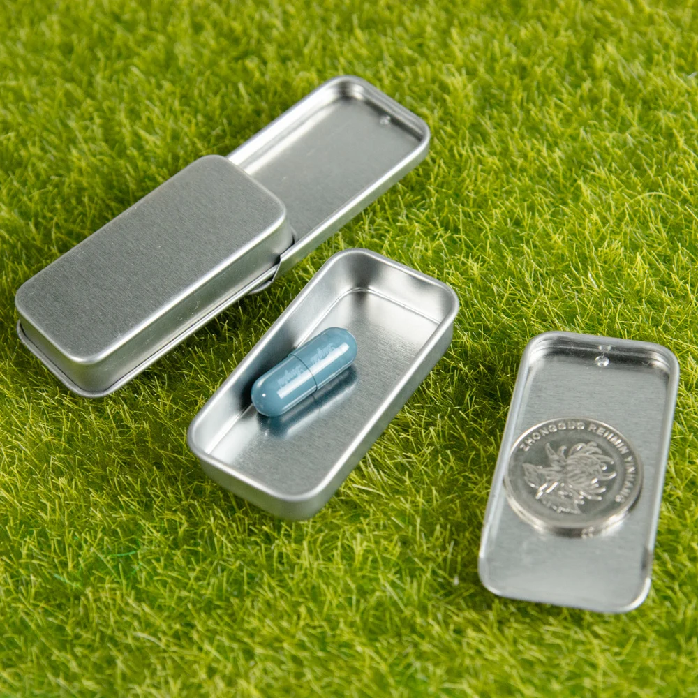 

2Pcs 51*10*26mm Mini Iron Box Slide Cover Storage Box Wedding Jewelry Pill Cases Portable Tin Boxes Container Home Storage