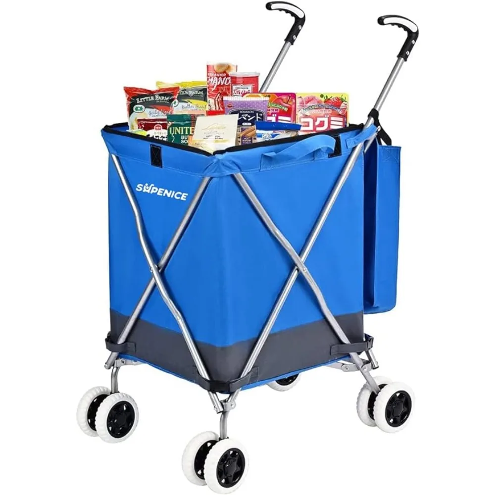 

Supenice Folding Grocery Shopping Cart Rolling Utility Cart with 360° Double Front Swivel Wheels Waterproof Removable Canvas Bag
