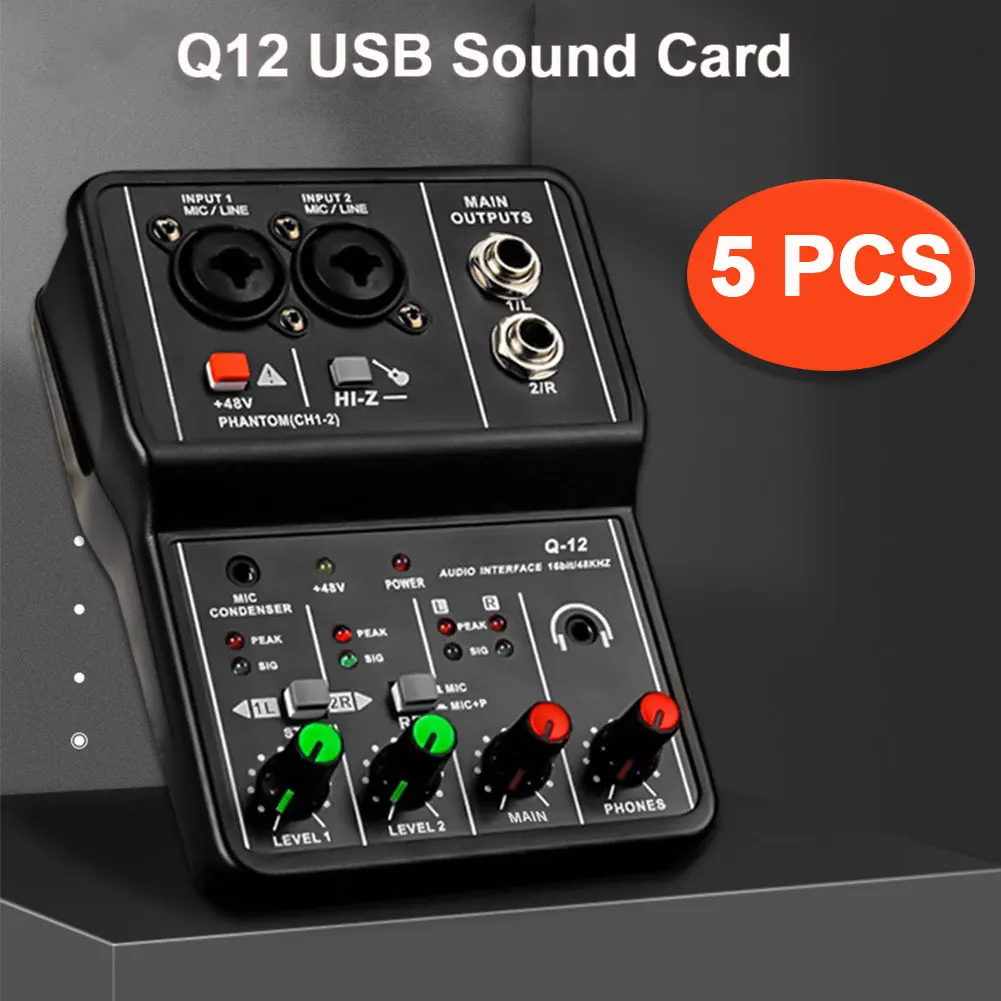 5PCS Q12 USB Sound Card Professional Mixer Audio Interface Drive-free Mini 2way Computer Music Recording For Studio Singing Live
5PCS Q12 USB Sound Card Professional Mixer Audio Interface Drive-free Mini 2way Computer Music Recording For Studio Singing Live