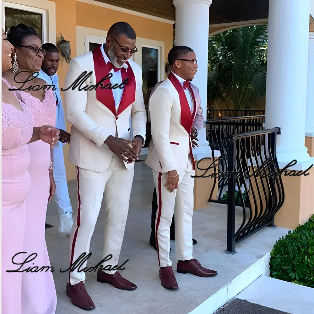

Ivory Men's Wedding Tuxedo Jacquard Jacket Vest Pants 3 Piece Set Elegant Men's Suit Formal Party Dress Customized XS-5XL