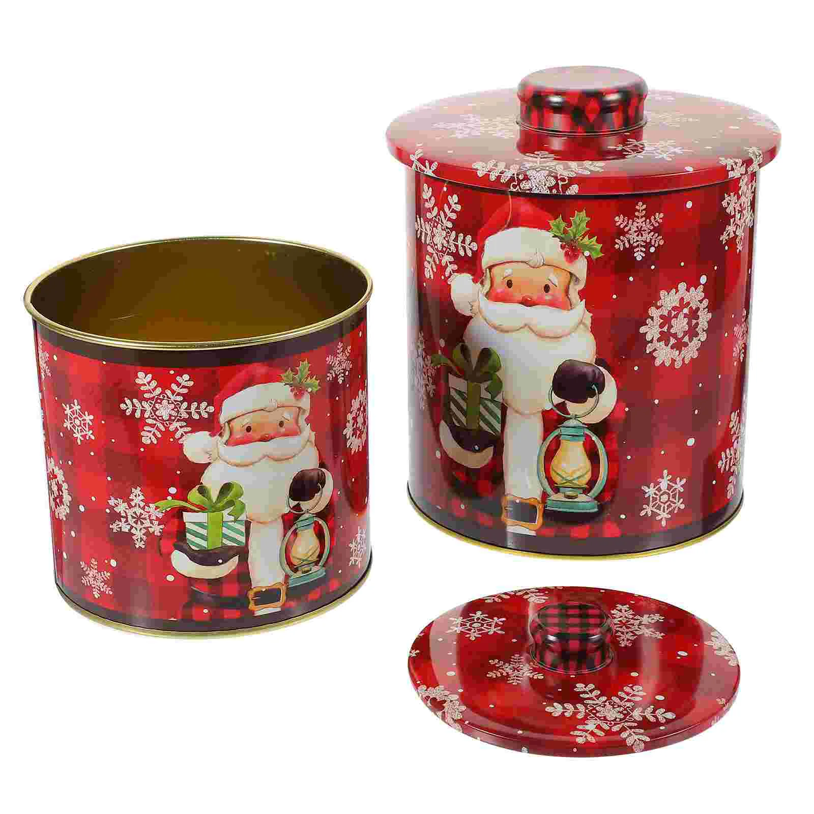 

2 Pcs Tinplate Candy Jar Container Cookie Lid Christmas Jars Supplies Sugar Case Treats Nordic