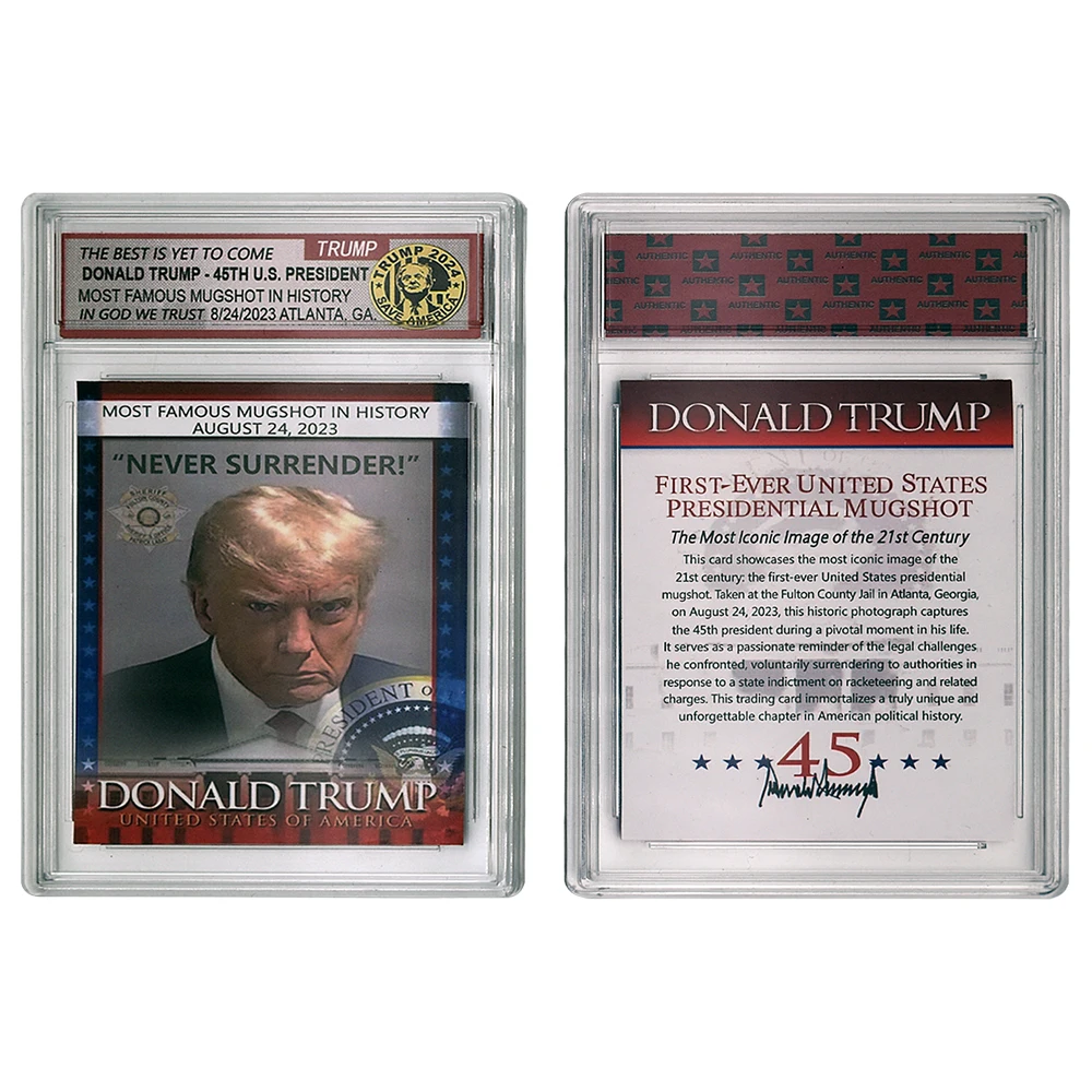 US 45th President Donald Trump Imprisonment Mugshot Collectibles Paper Card Never Surrender Art Crafts
US 45th President Donald Trump Imprisonment Mugshot Collectibles Paper Card Never Surrender Art Crafts