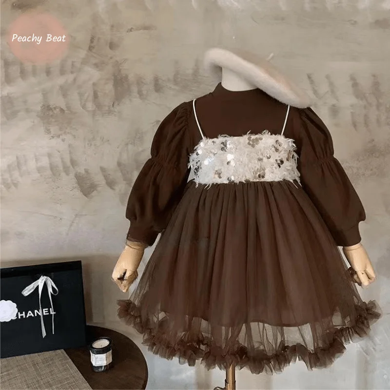 

Fashion Baby Girl Princess Cotton Long Sleeve Sequin Dress Infant Toddler Tulle Vestido Spring Autumn Winter Baby Clothes 1-3Y