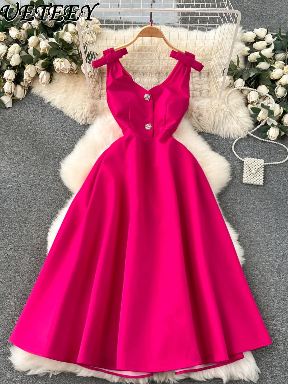 

Женское роскошное банкетное платье светильник, элегантное платье в дворцовом стиле с V-образным вырезом и тонкой талией, изысканное розово-красное платье на бретельках