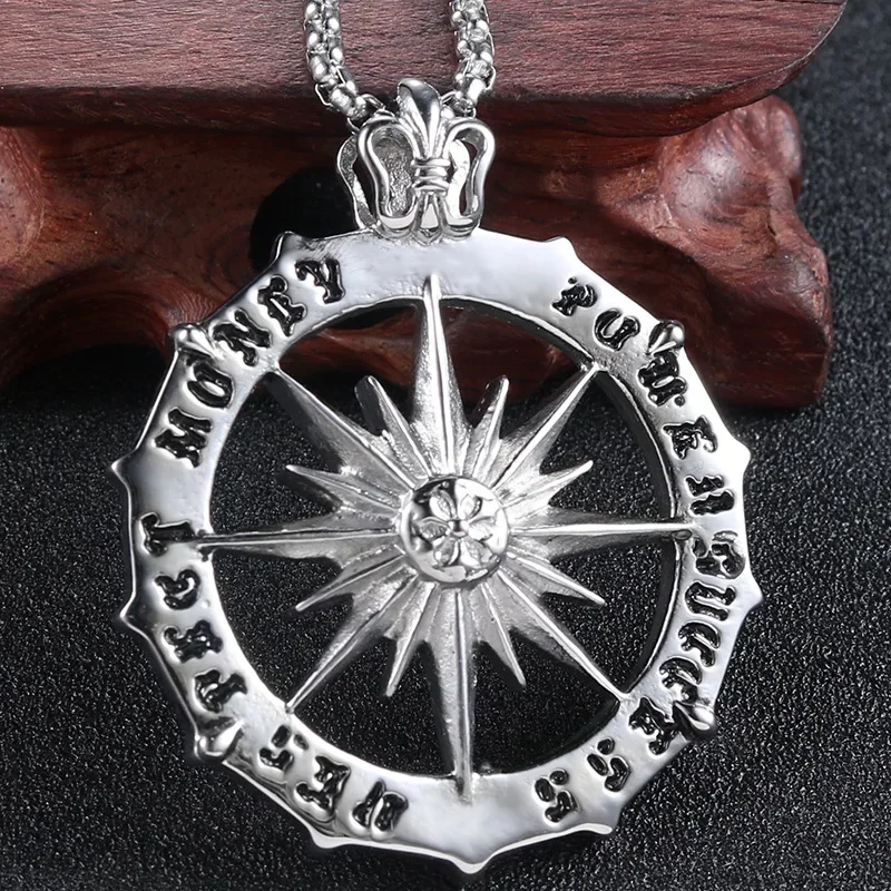 CHUANGCHENG Fashion Personality Sun God Stainless Steel Round Carved English Pendant Trend Men's Necklace 
CHUANGCHENG Fashion Personality Sun God Stainless Steel Round Carved English Pendant Trend Men's Necklace