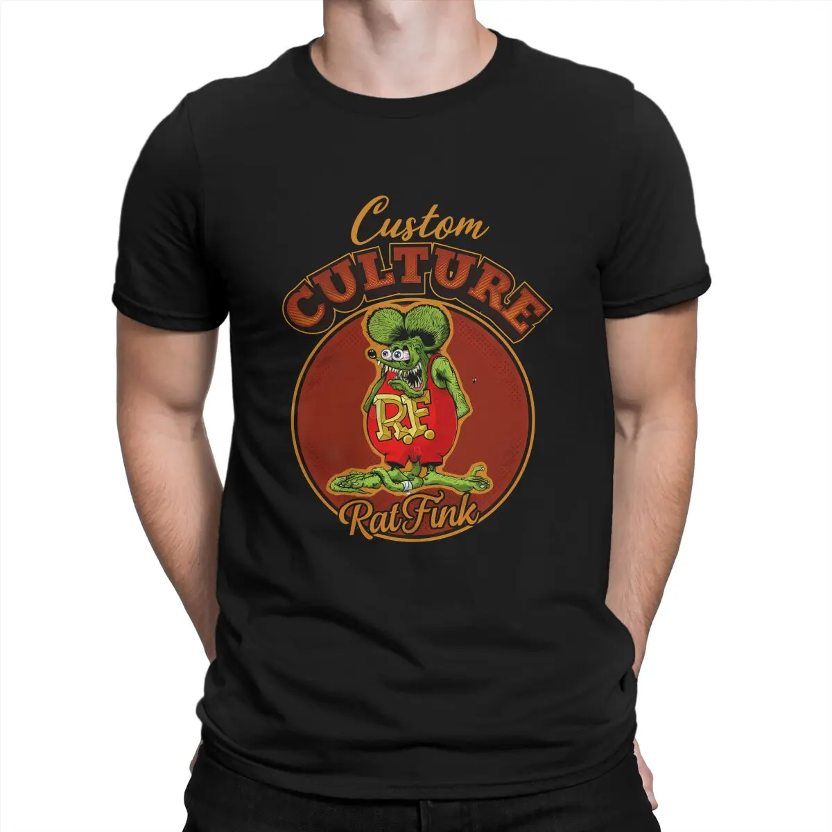 

Custom Culture T-Shirts Men Tales of the Rat Fink Cartoon Film Creative Cotton Tee Shirt Crew Neck Short Sleeve T Shirts