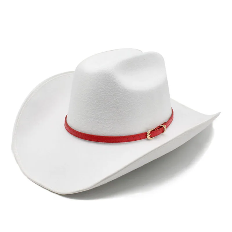 

Retro Simple Red Leather Belt Band Autumn Winter Warm Women Men Felt Yellowstone Cap Cowboy Hat 56-59cm Adjust