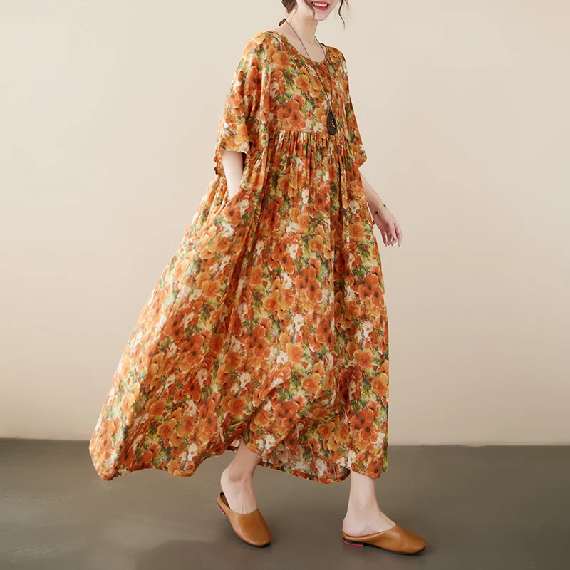 2023 New Arrival Summer Women Casual Loose Short Sleeve Mid-calf Dress Arts Style Print O-neck Cotton Linen Dresses V548
2023 New Arrival Summer Women Casual Loose Short Sleeve Mid-calf Dress Arts Style Print O-neck Cotton Linen Dresses V548