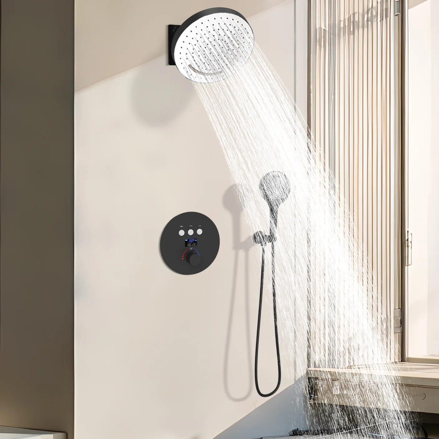 

Top Quality Luxury Brass Bathroom shower faucet Thermostatic shower set 3 function shower system Rainfall 320mm Big shower head