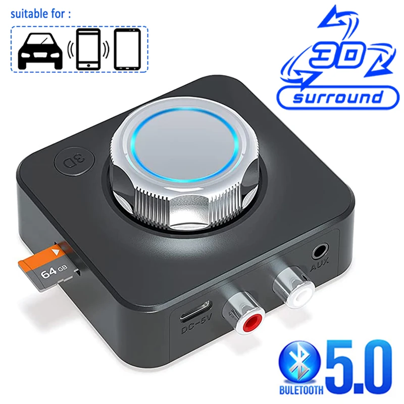 Фото Bluetooth 5 0 аудио приемник SD TF карта RCA 3 мм AUX разъем 3D стерео музыка беспроводной