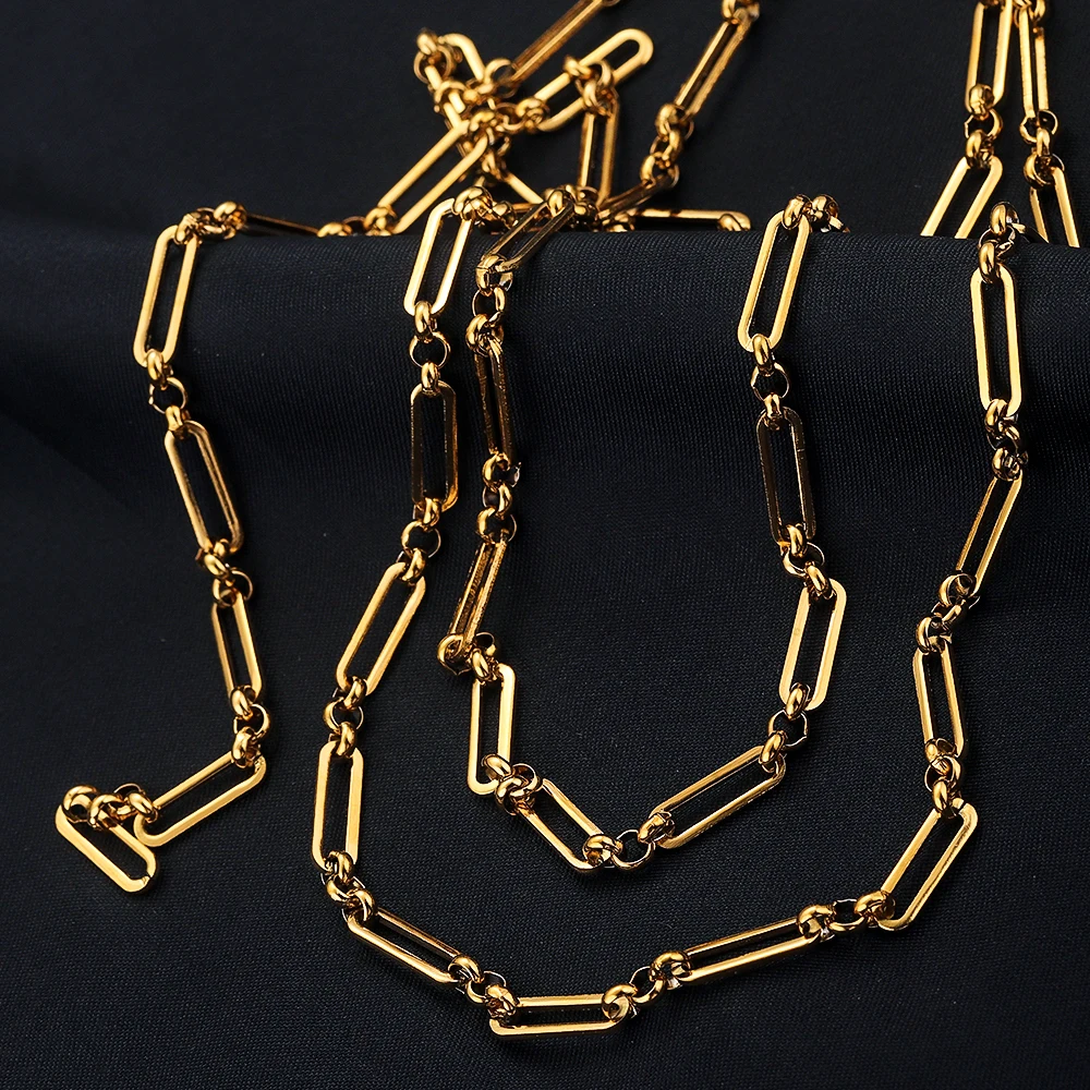 Câble plat plaqué or en acier inoxydable pour femme, collier à faire soi-même, matériel de bijoux de bracelet, article en vrac, vente en gros, 1 mètre 6