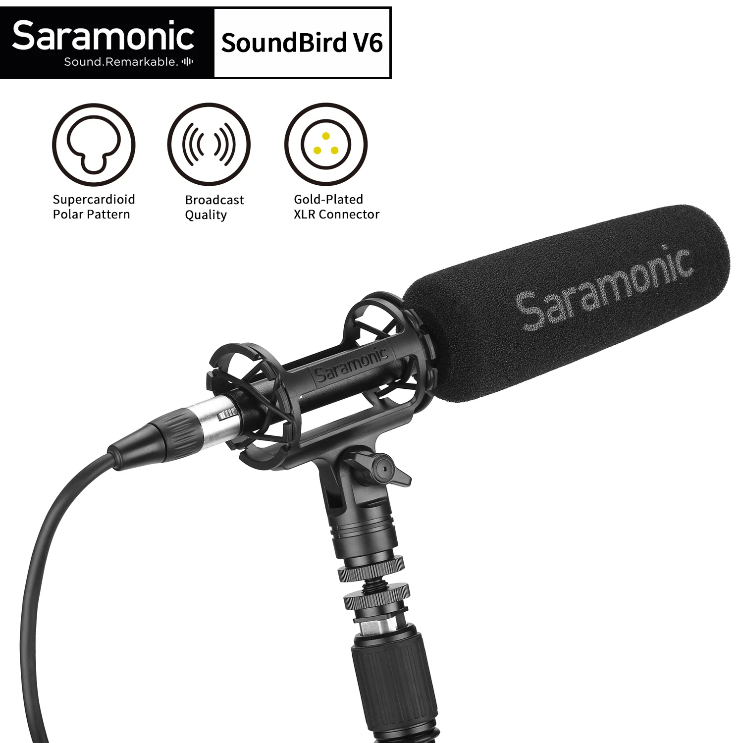 

Saramonic SoundBird V6 Professional Super-Cardioid Shotgun Condenser Microphone Handheld Mic for Interview Sound Recording Vlog