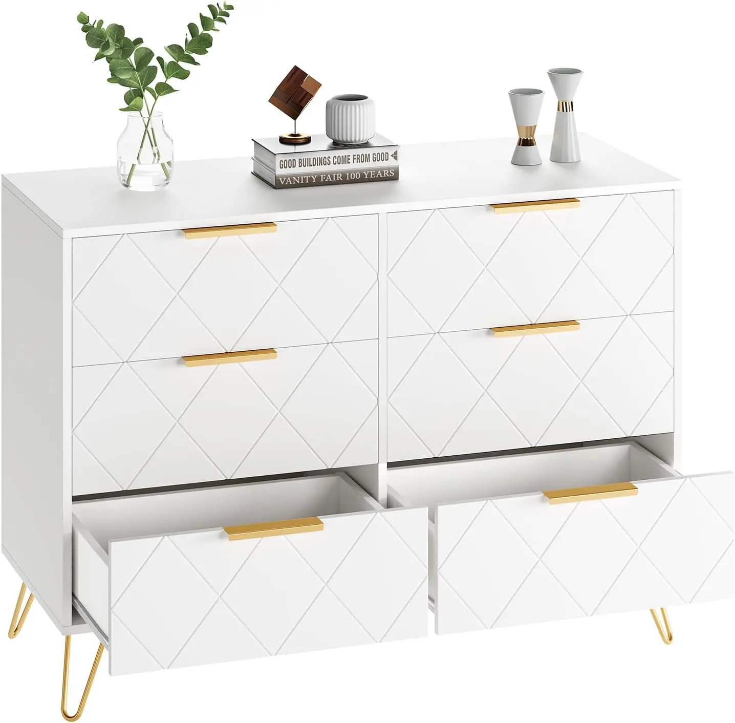 

Wood Dresser for Bedroom with 3/6 Wide Drawer, Modern Storage Dressers Chest of Drawers w/ Metal Handles, Sturdy & Durable,White
