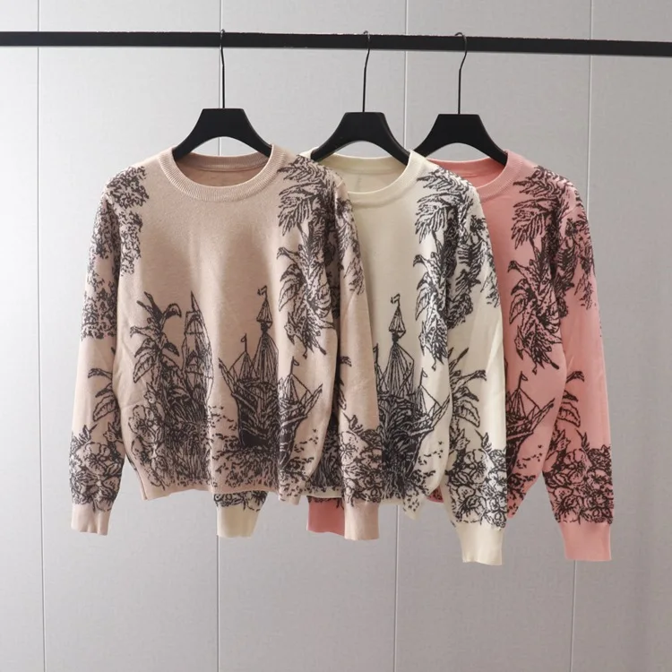 

Printed Sailing Knit Pullovers For Women, Long Sleeve Sweater ,Oversize Loose Jumpers, кофта женская y2k cardigans