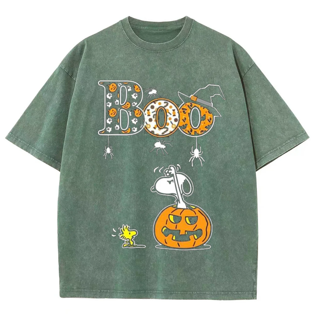 

Oversize 100% Cotton Halloween Series Short Sleeved Washed T-shirt For Men, Washed Old, Heavy Weight, Trendy And Loose, Unisex